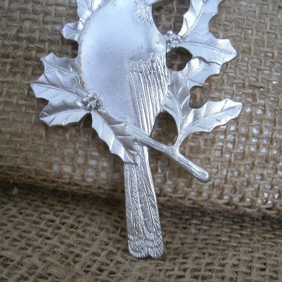 Pewter Cardinal & Holly Hanging Ornament - Picture 5 of 16